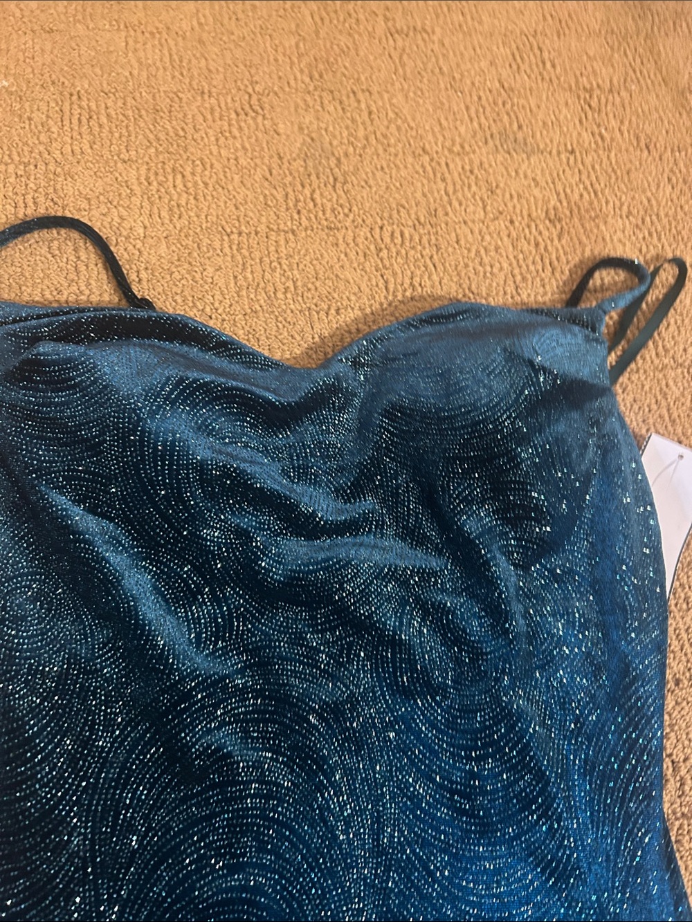 B Darlin Teal Glitter Cowl Neck Mini Dress - Picture 7 of 13